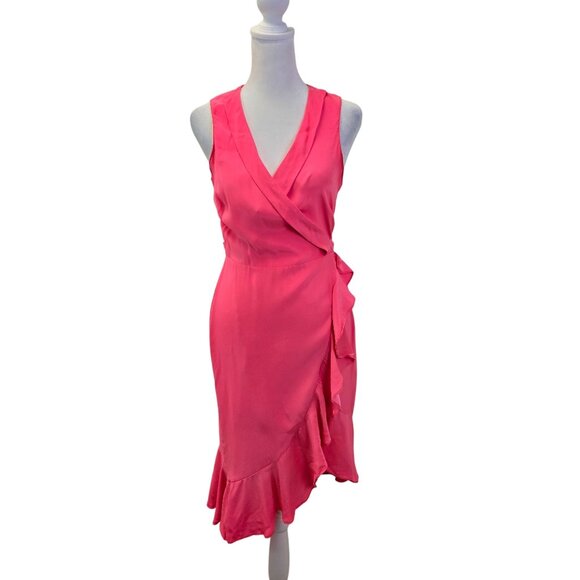 Amanda Uprichard Mary Kate 100% Silk Wrap Dress in Fluro Pink Size Small - Picture 1 of 8